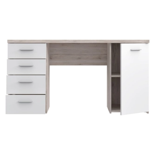 Biurko 145x60 cm z 4 szufladami i szafką Biały/Dąb Piaskowy